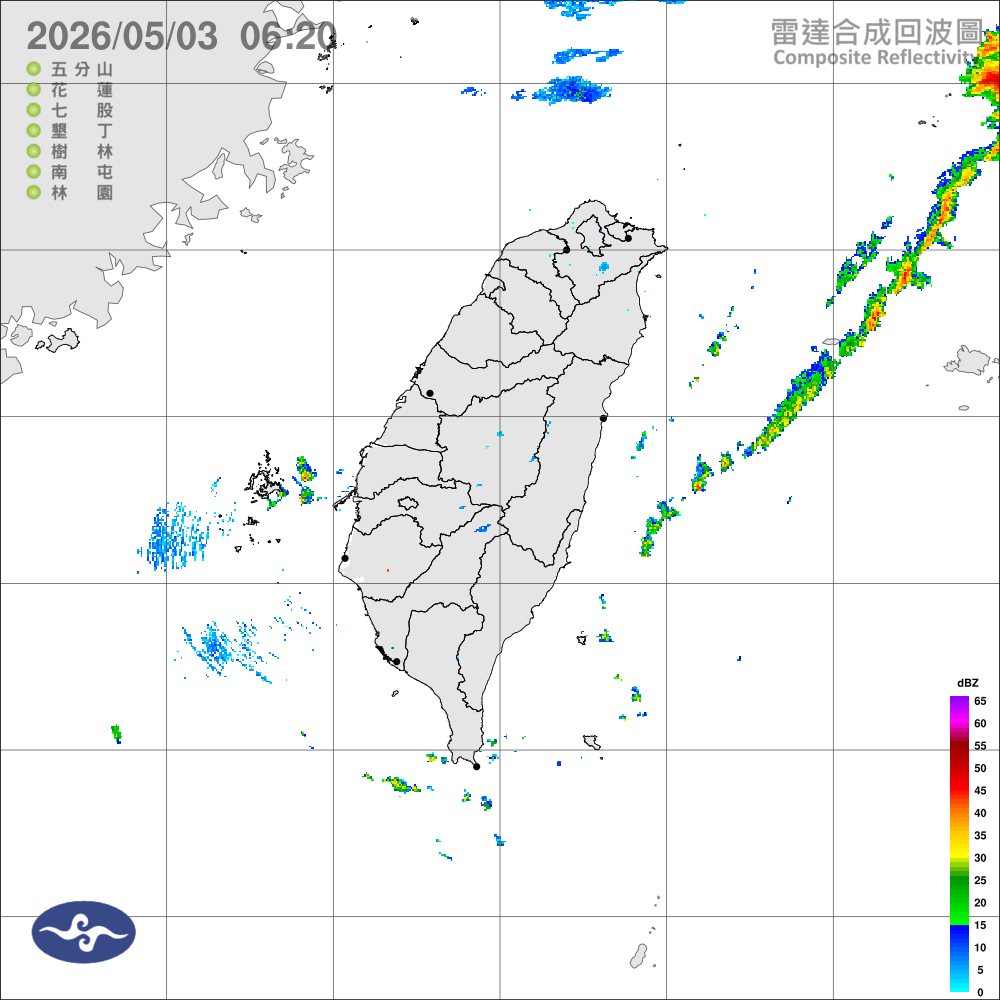 多雲到晴天氣偏熱，北臺及各山區午後局部雷雨，晚起鋒面通過轉陣雨或雷雨