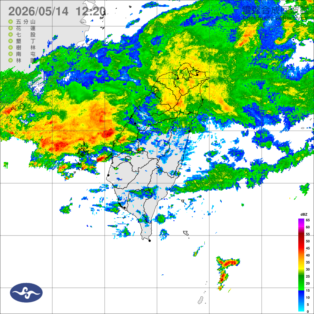 鋒面影響，中部以北降雨較明顯，南部午後山區亦有較大雨勢