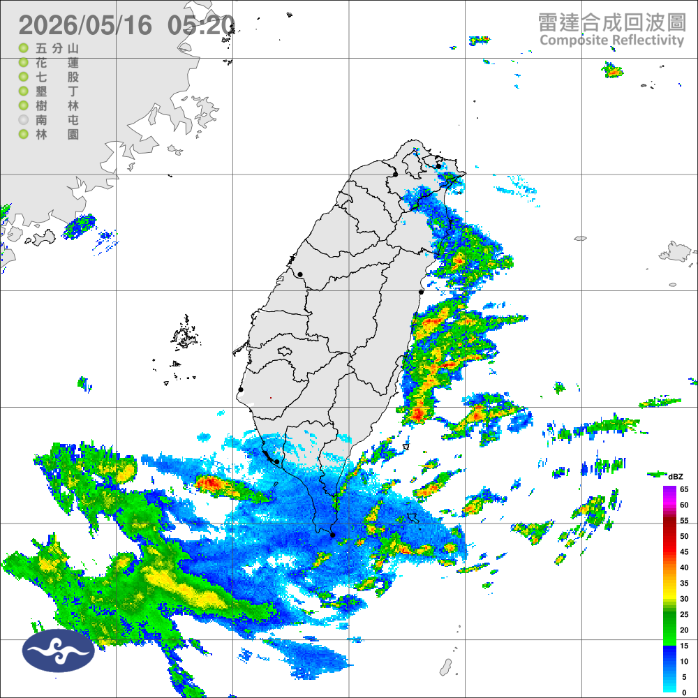 偏東風影響，迎風面局部雨，南部及桃園以南山區局部午後雷雨