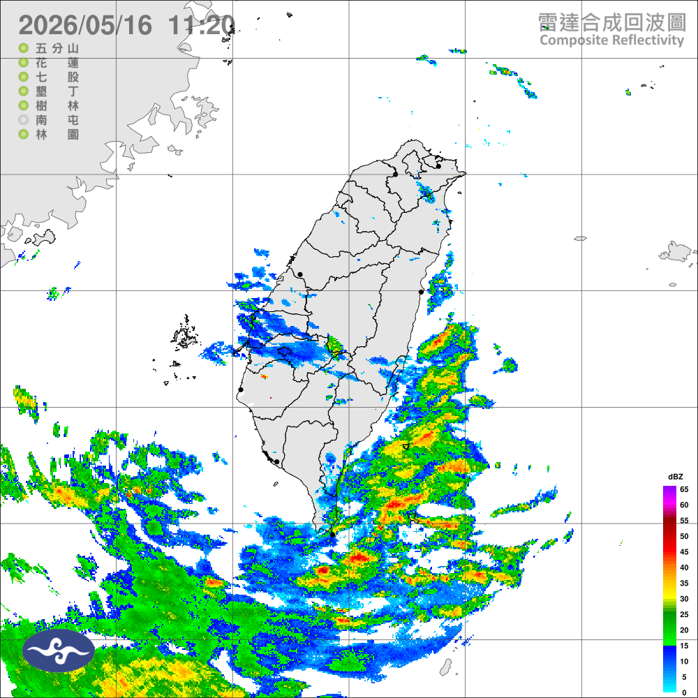 偏東風影響，迎風面局部雨，南部及新竹以南山區局部午後雷雨