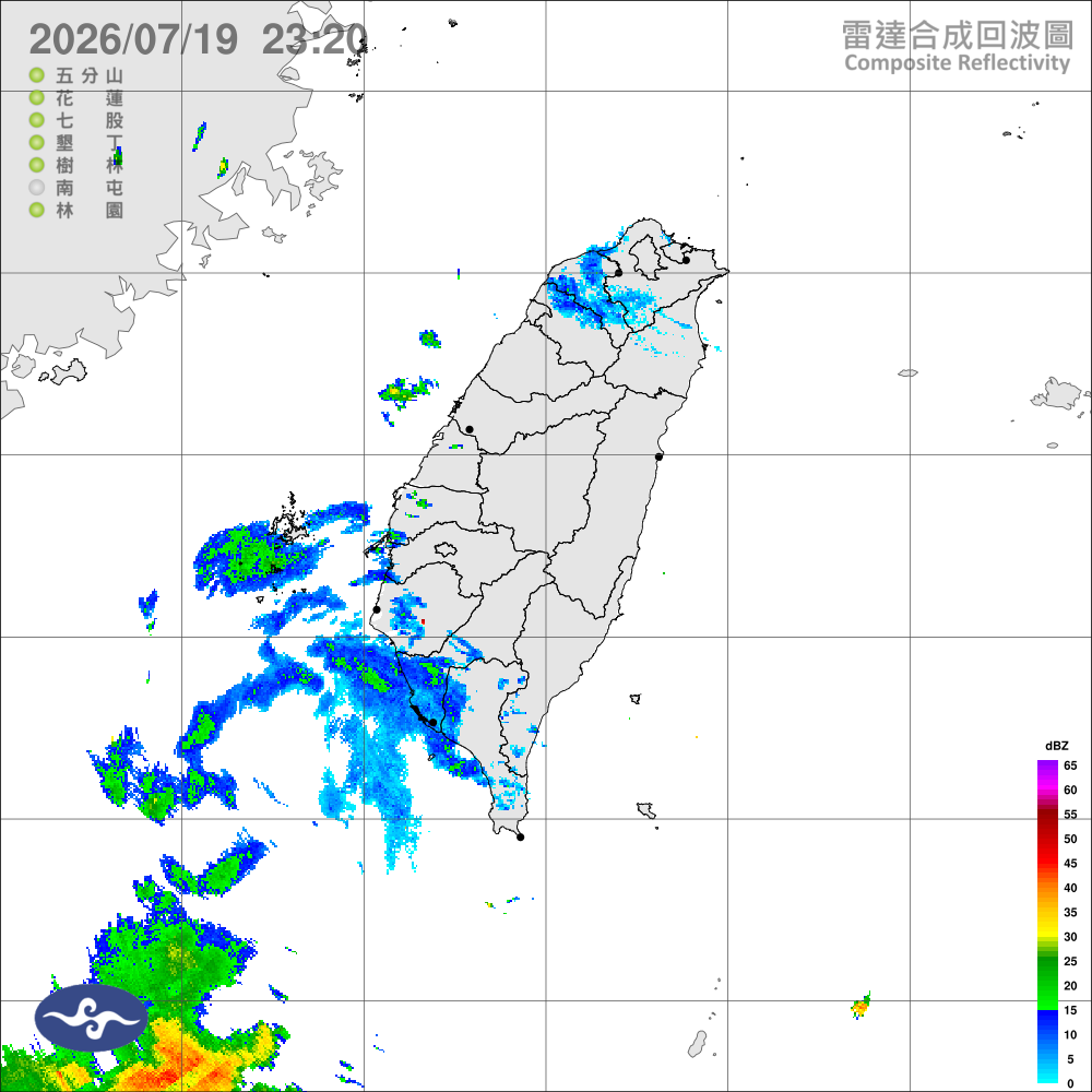 西南風水氣偏多，南部留意不定時大雨；中部以北宜花地區及各山區，午後注意大雨或短延時豪雨