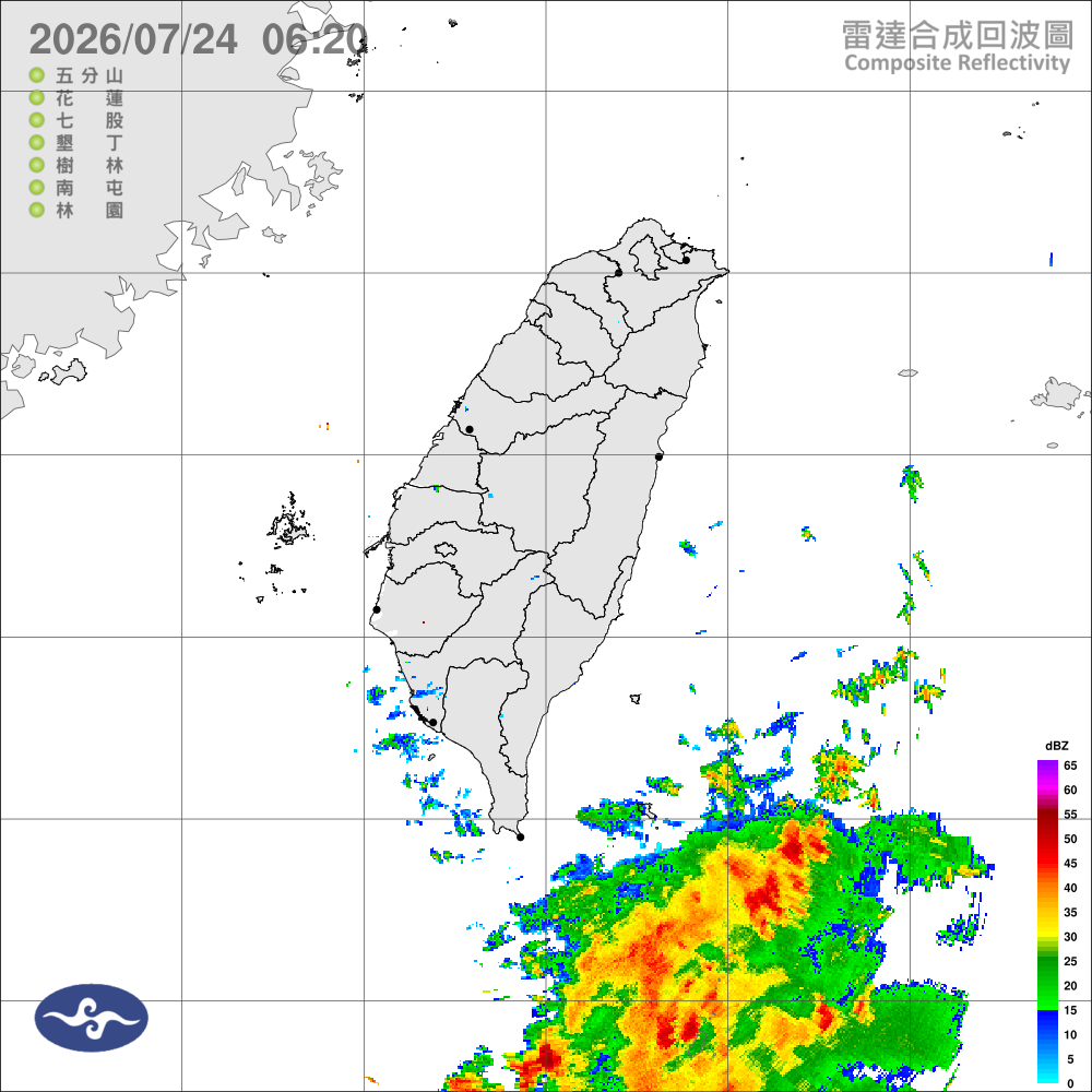 颱風外圍環流影響，迎風面花東降雨漸增，背風面北部有焚風