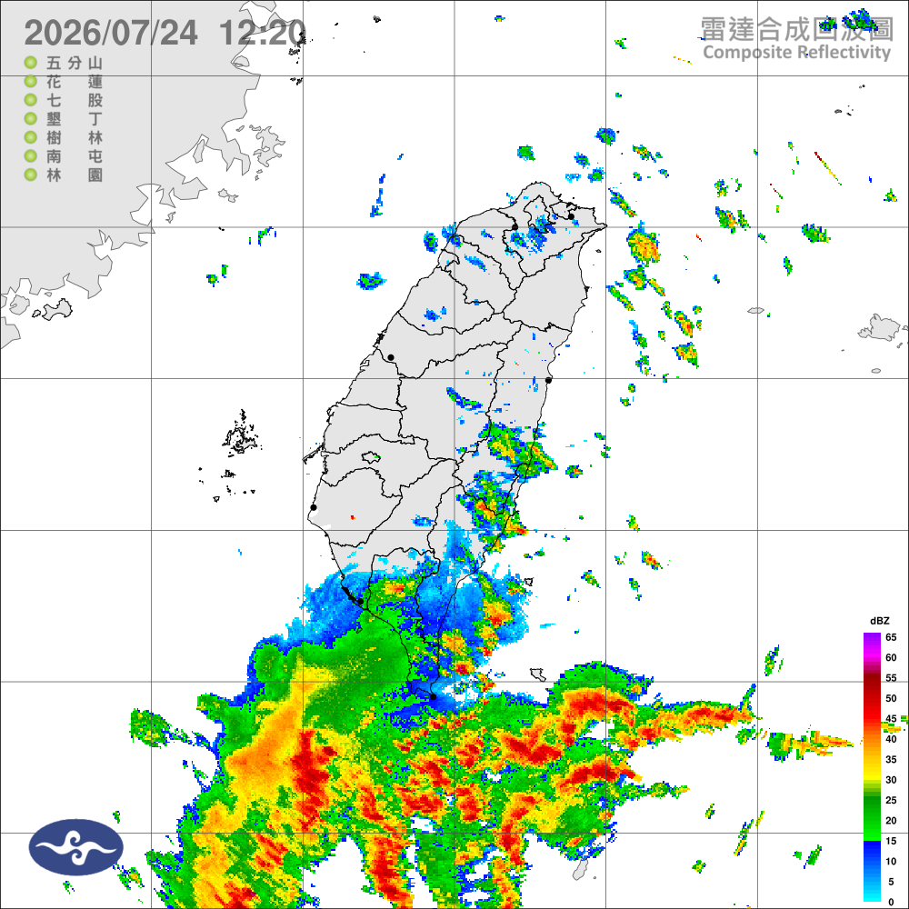 颱風外圍環流影響，迎風面花東降雨漸增，背風面中北部有焚風