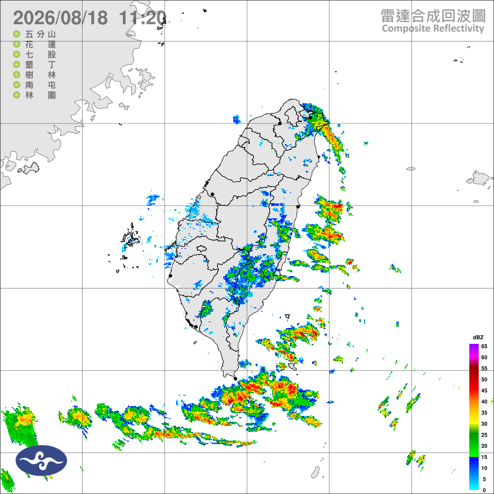 水氣增多，迎風面偶陣雨，中南部午後雷陣雨
