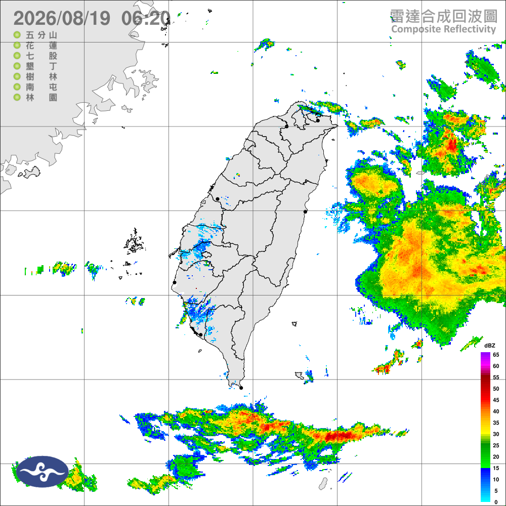 低壓帶或低氣壓影響，北宜花間歇雨，中南部臺東午後雷雨
