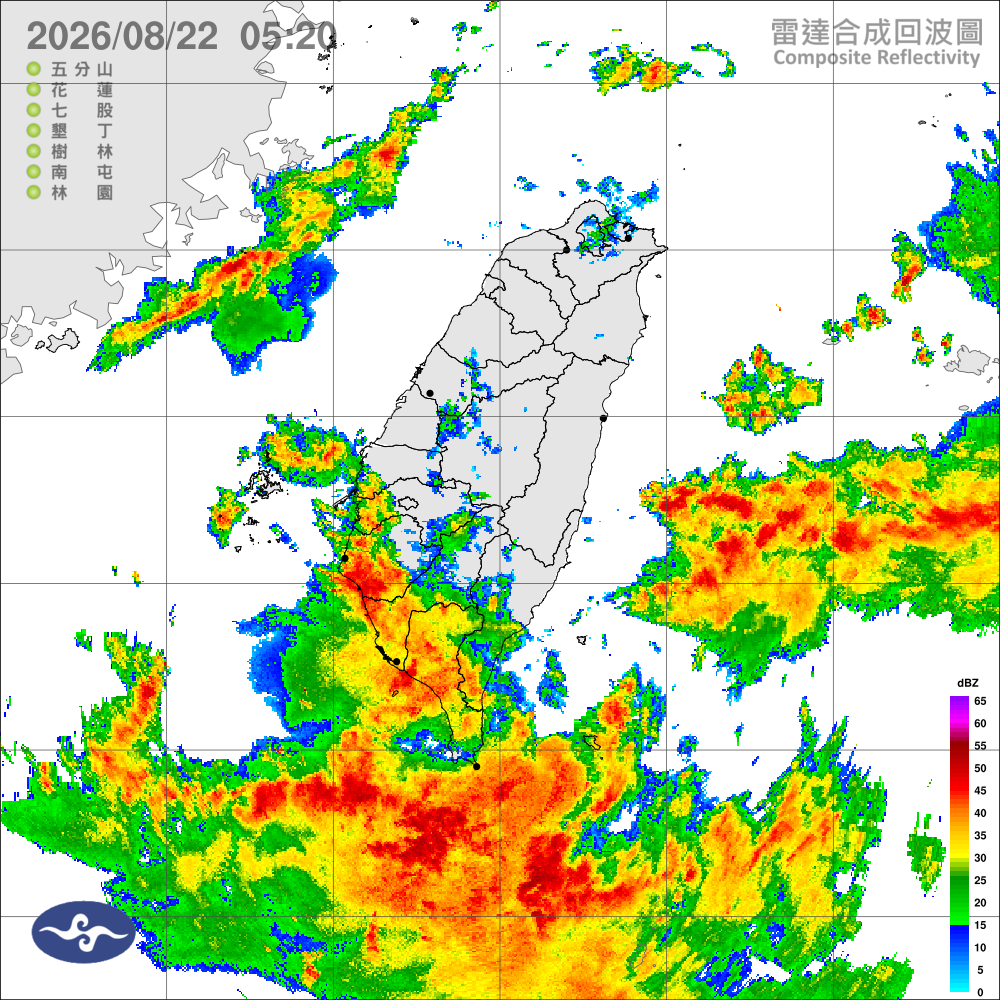 低壓帶及強西南風，南部持續強陣雨，其他留意午後大雷雨