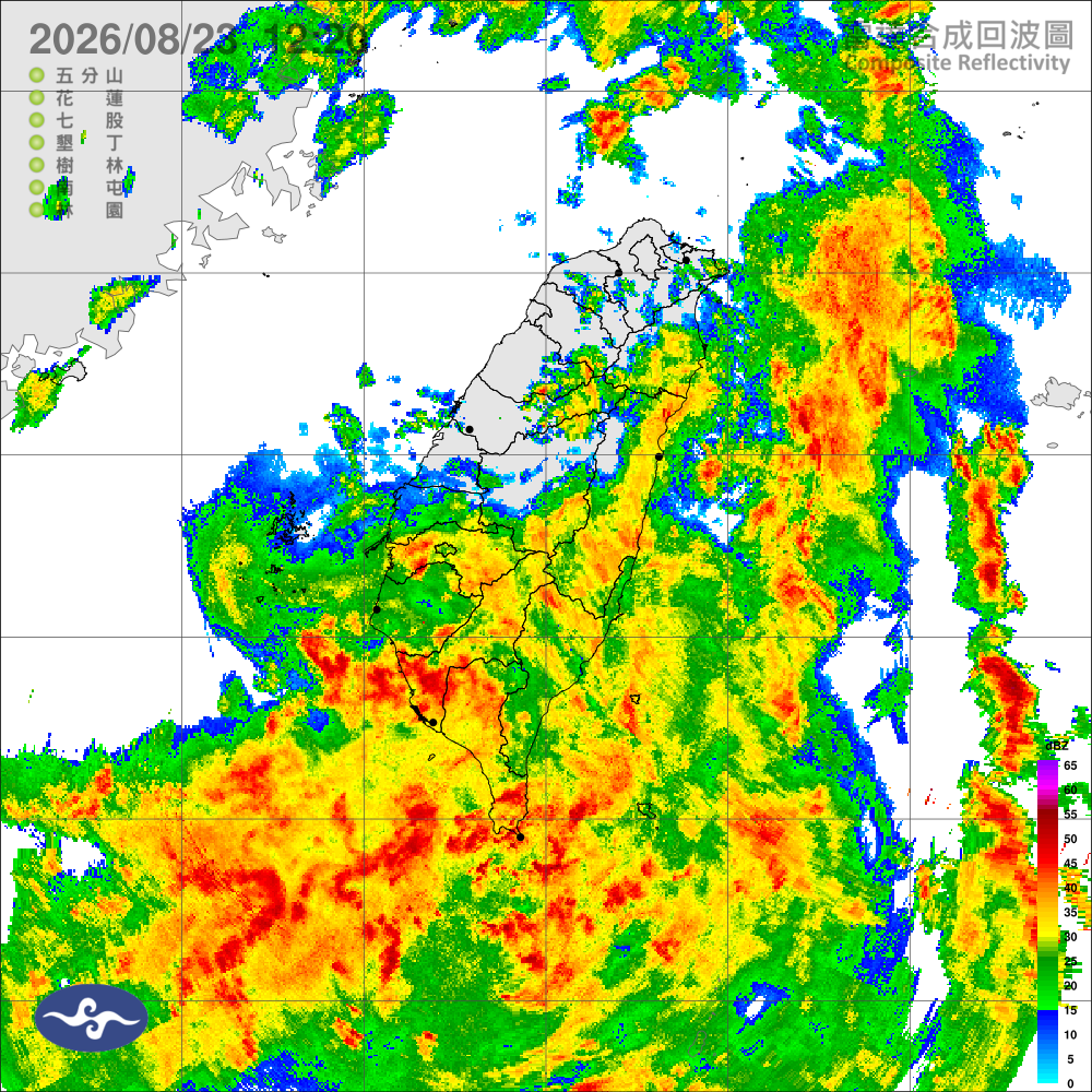低壓帶及西南風偏強影響，防豪大雨，南部及晚起花蓮山區留意豪雨以上強降雨