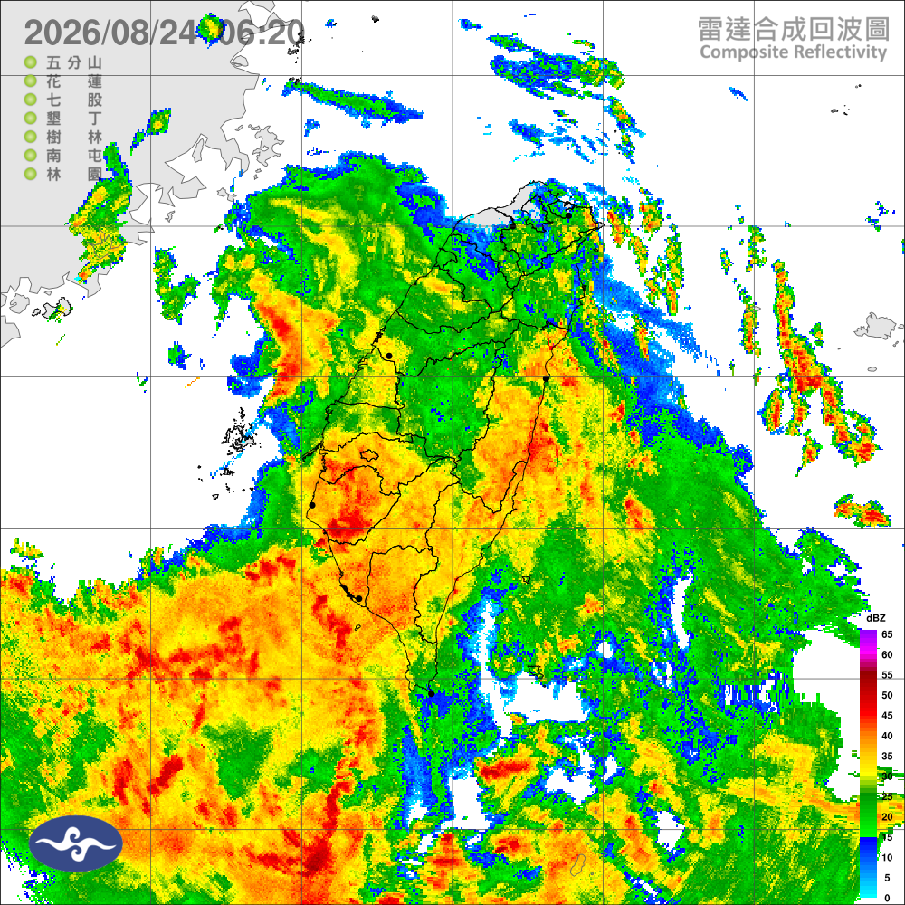 嘉義以南及東半部易有豪大雨，南部、花蓮及臺東地區局部豪雨以上