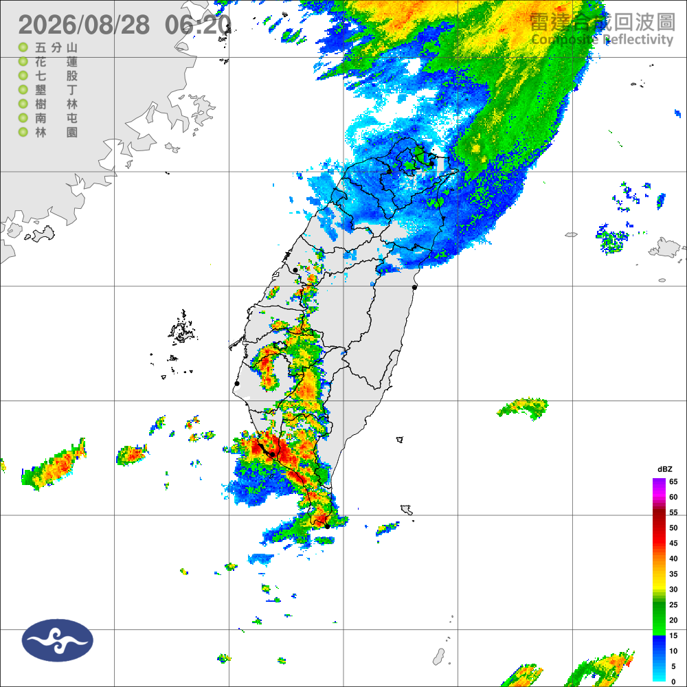 颱風外圍雲系及西南風影響，嘉義以南留意豪大雨，中部山區防大雨，沿海風浪偏大