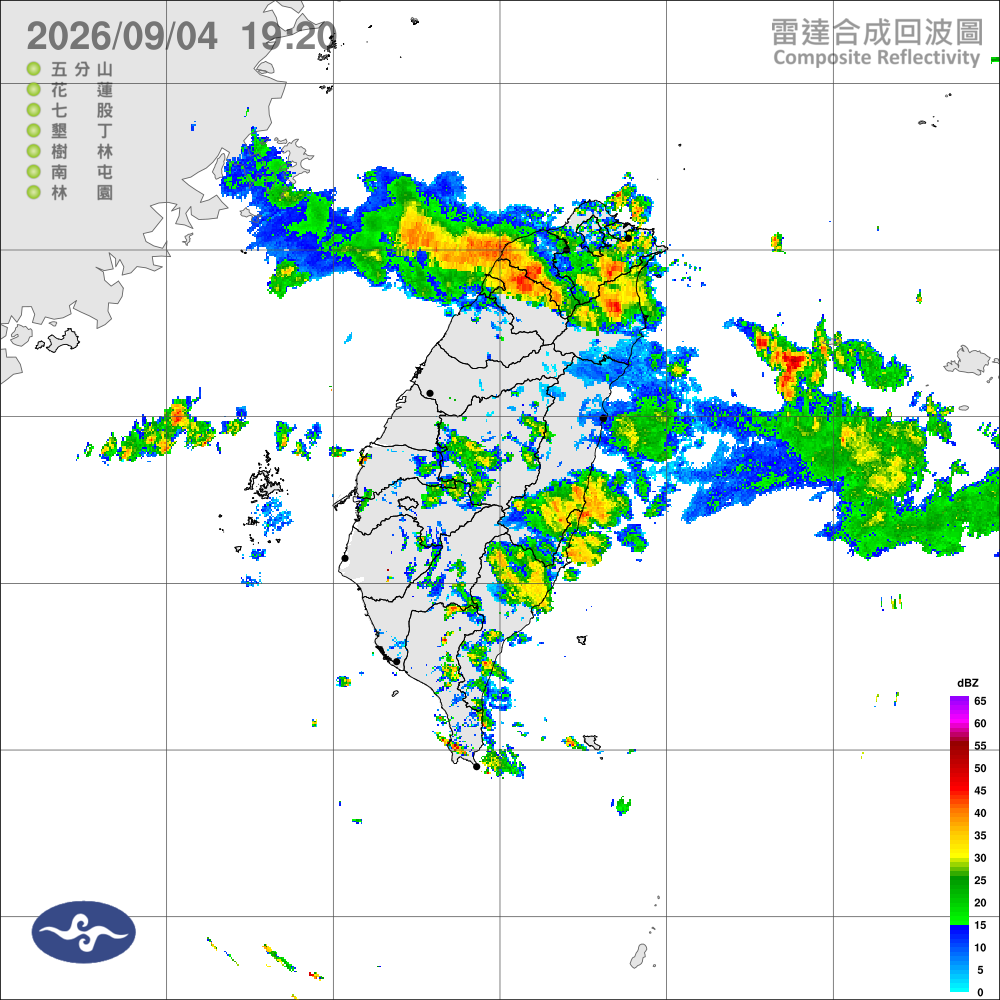 颱風外圍雲系影響，偏北風迎風面桃園以北短暫陣雨，中南部山區午後大雨