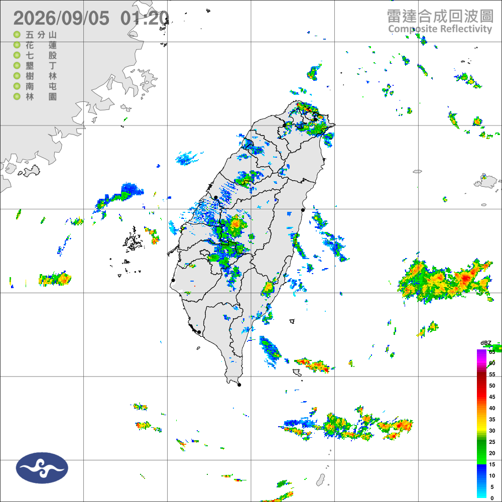 颱風外圍雲系影響，偏北風迎風面桃園以北短暫陣雨，中南部山區午後大雨