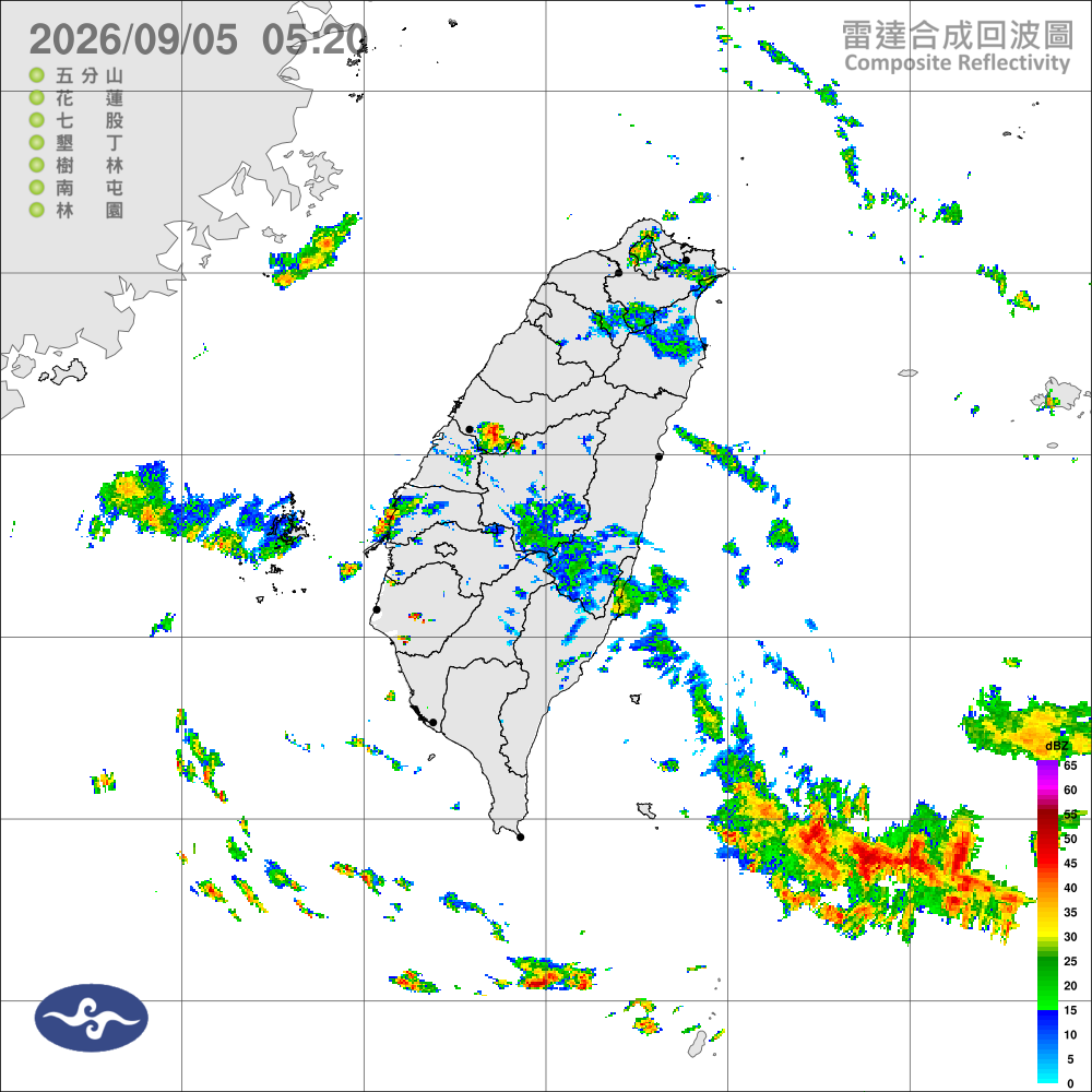 颱風外圍雲系影響，偏北風迎風面桃園以北短暫陣雨，中南部山區午後大雨